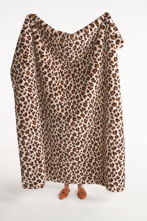 Slide View: 1: Chester Faux Fur Leopard Throw Blanket