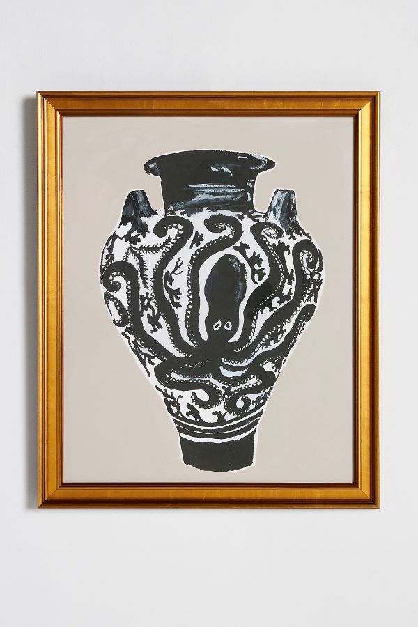 Slide View: 1: Minoan Black and White Octopus Vase Wall Art