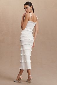 Slide View: 2: V. Chapman Lily Ruched & Ruffled Stretch Midi Dress