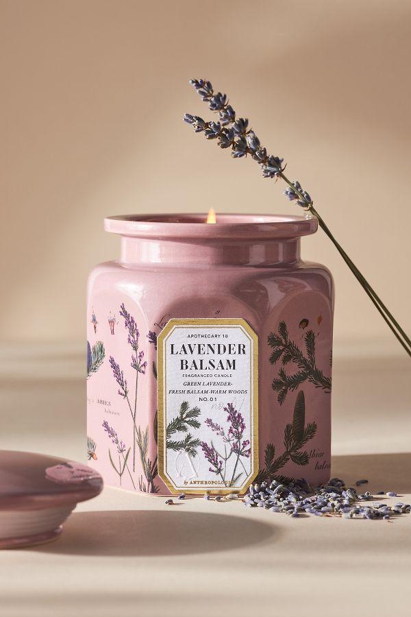 Slide View: 2: Apothecary 18 Fresh Lavender Balsam Ceramic Jar Candle