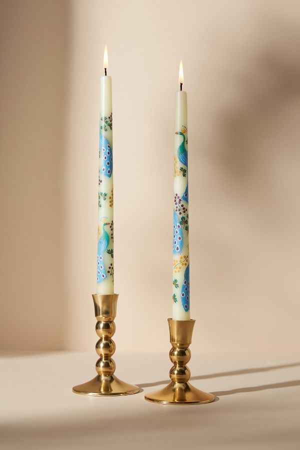 Slide View: 1: Venetian Handpainted Garden Taper Candles, Set of 2