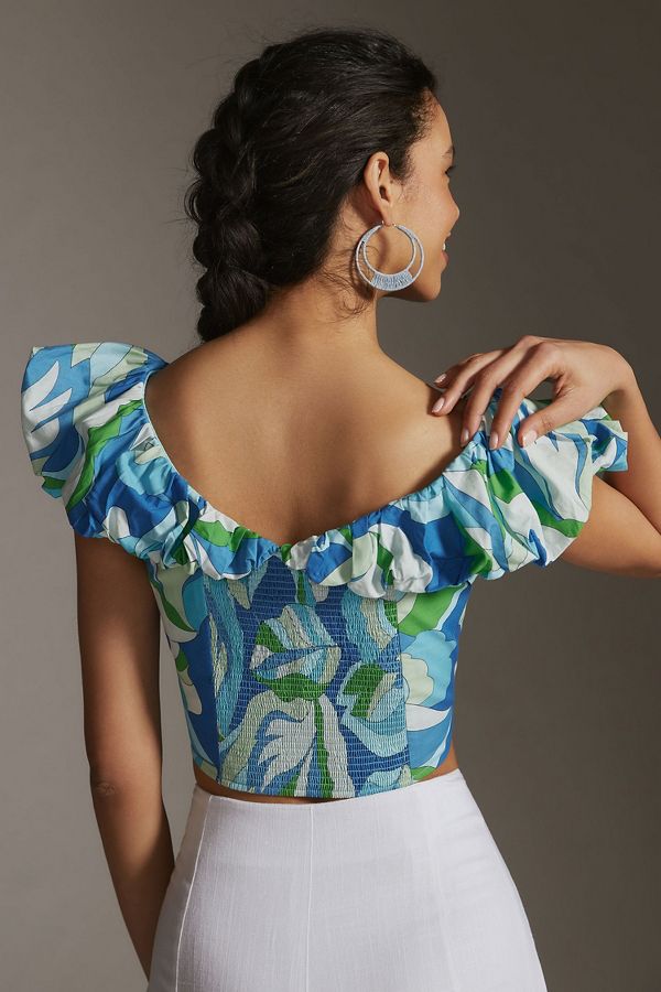 Slide View: 2: Maeve Ruffle-Sleeve Cropped Blouse