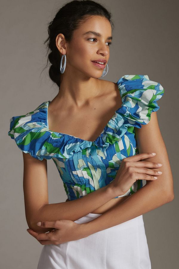 Slide View: 1: Maeve Ruffle-Sleeve Cropped Blouse