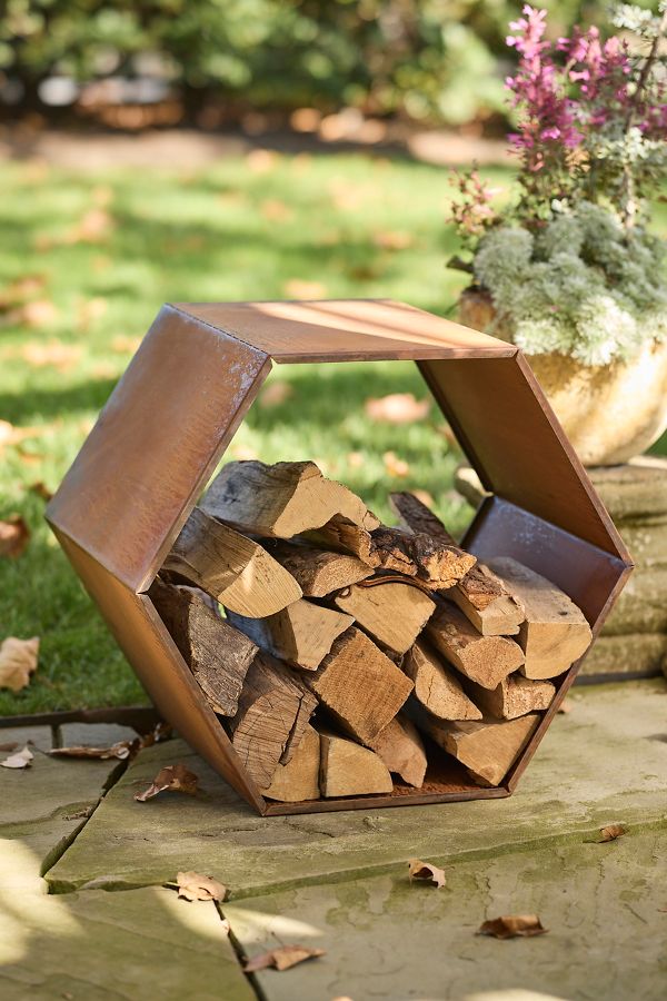 Slide View: 1: Weathering Steel Hexagon Log Holder