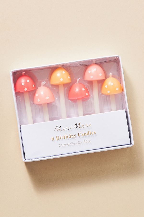 Slide View: 2: Meri Meri Mushroom Birthday Candles, Set of 6