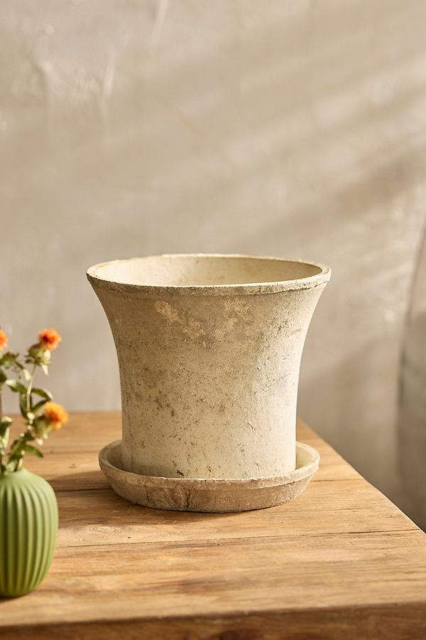 Slide View: 2: Earth Fired Clay Cylinder Pot + Saucer Set