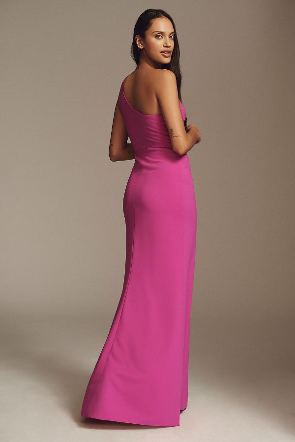 Slide View: 3: BHLDN Hallie One-Shoulder Stretch Crepe Maxi Gown