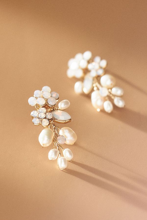 Slide View: 2: Twigs & Honey Freshwater Pearl and Crystal Cluster Earrings