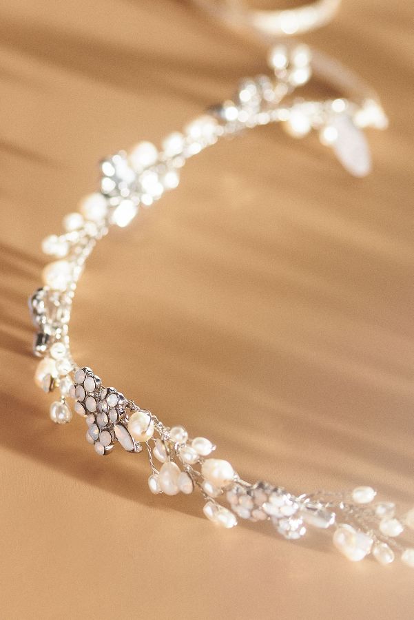 Slide View: 2: Twigs & Honey Baby's Breath Pearl and Opal Bridal Crown