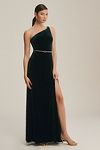 Thumbnail View 1: Jenny Yoo Cybill One-Shoulder Side-Slit Stretch Velvet Gown