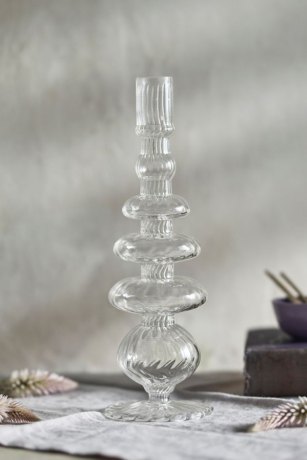 Slide View: 1: Geo Glass Candle Holder, Tall