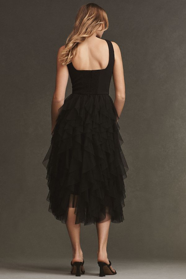 Slide View: 3: BHLDN Talia Square-Neck Corset Tulle Midi Dress