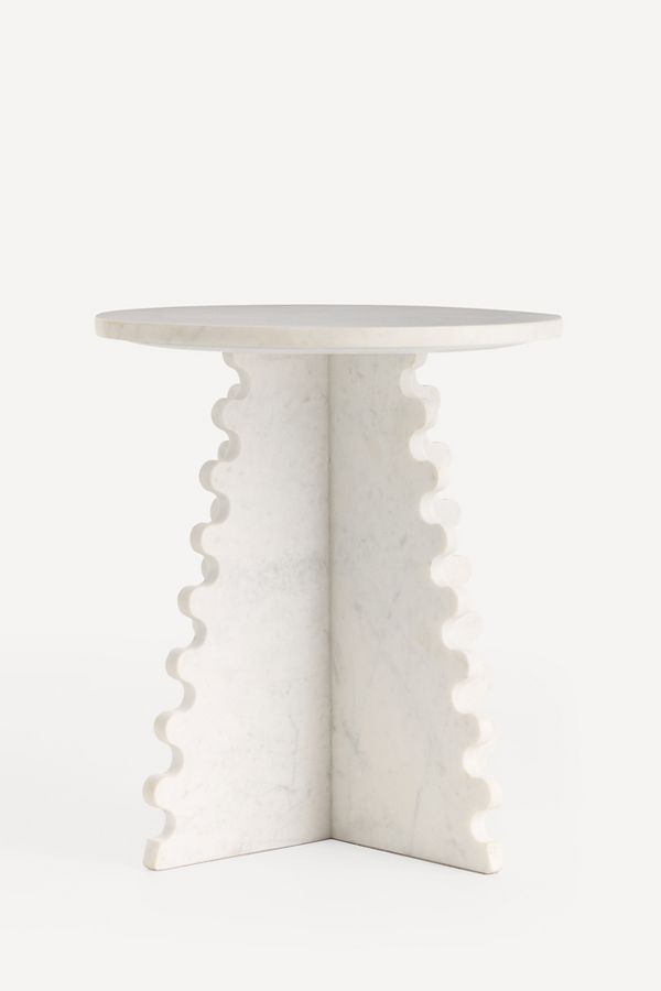 Slide View: 1: Scalloped Marble Top Side Table