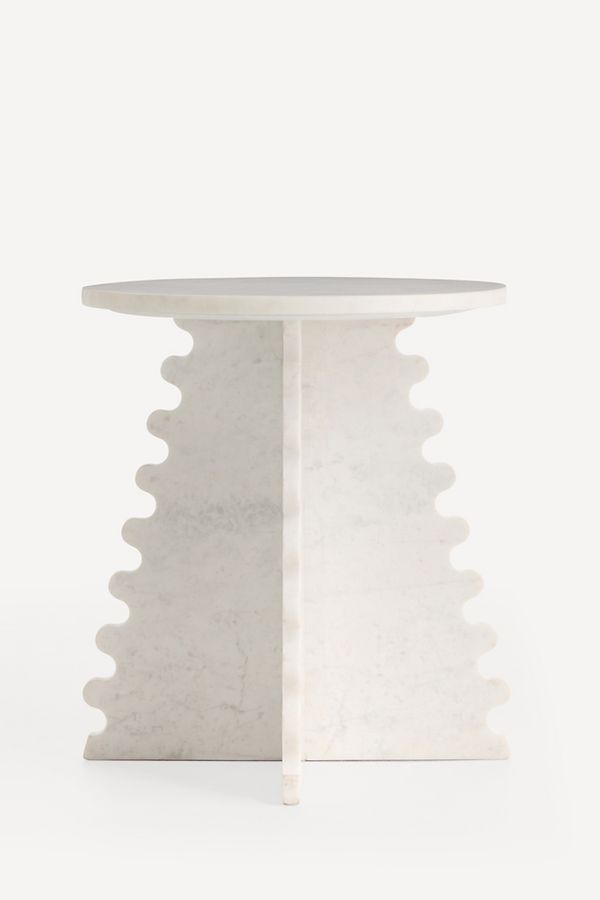 Slide View: 2: Scalloped Marble Top Side Table