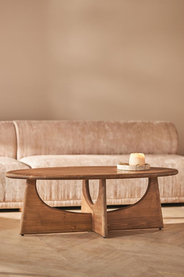 Slide View: 1: Juniper Pine Wood Oval Coffee Table