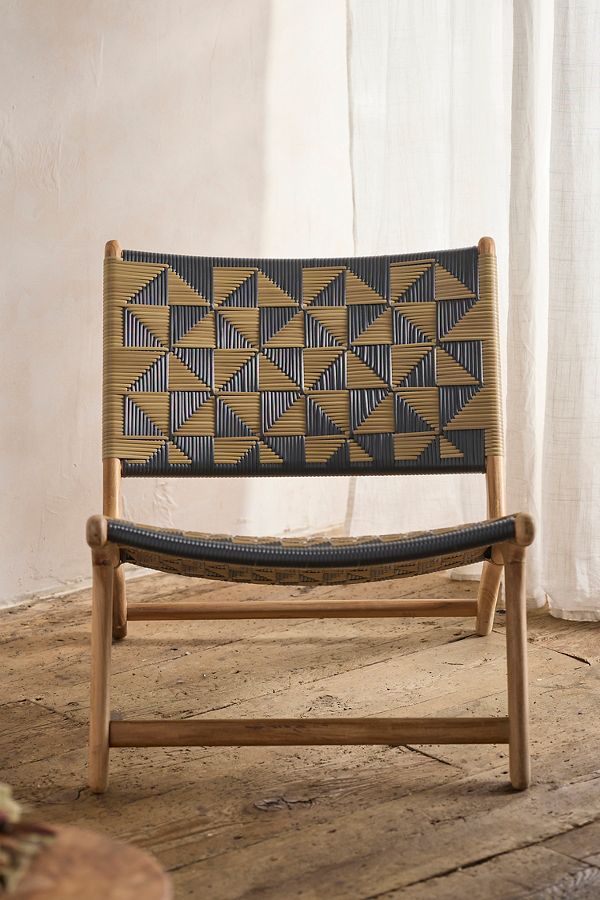 Slide View: 3: Havana Wicker + Teak Armless Chair, Black + Natural