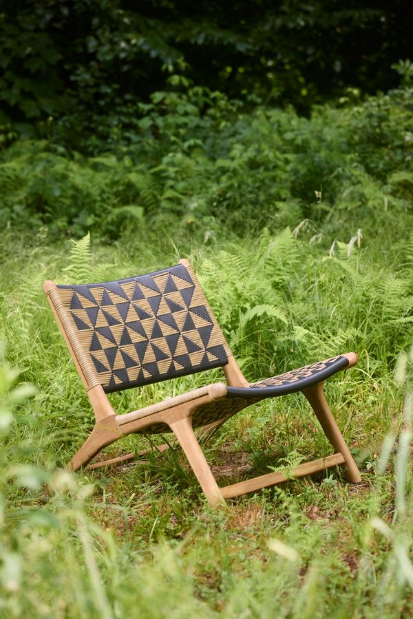 Slide View: 1: Havana Wicker + Teak Armless Chair, Black + Natural