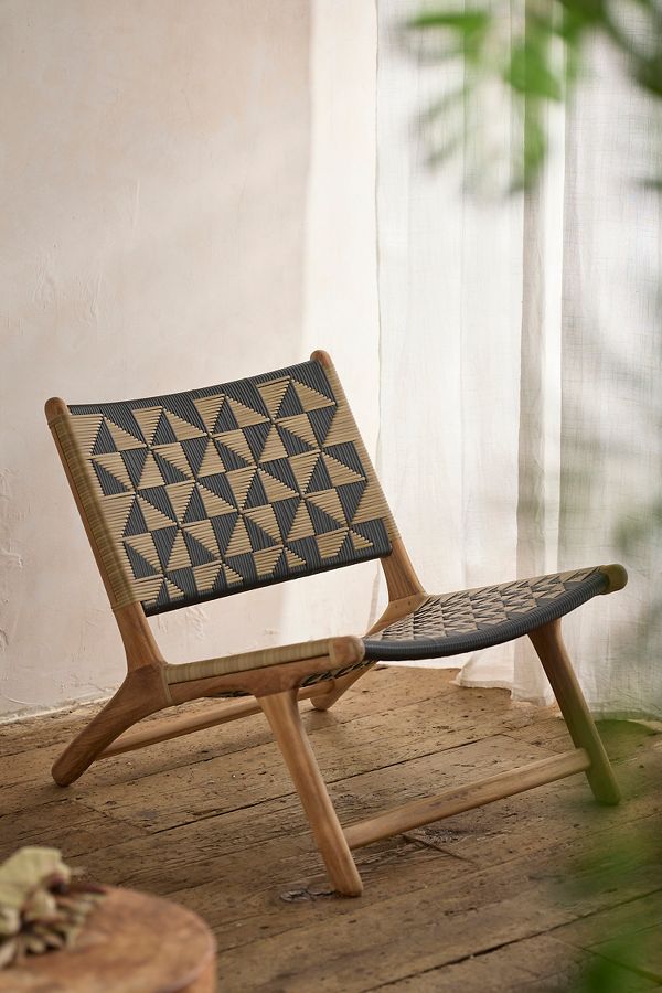 Slide View: 2: Havana Wicker + Teak Armless Chair, Black + Natural