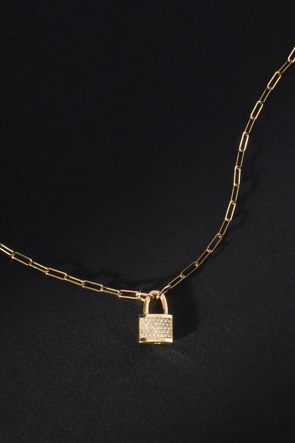 Slide View: 2: Luna Skye Diamond Lock Paperclip Necklace