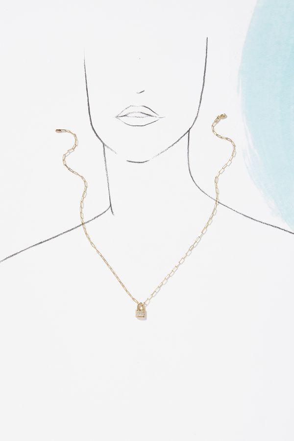 Slide View: 3: Luna Skye Diamond Lock Paperclip Necklace