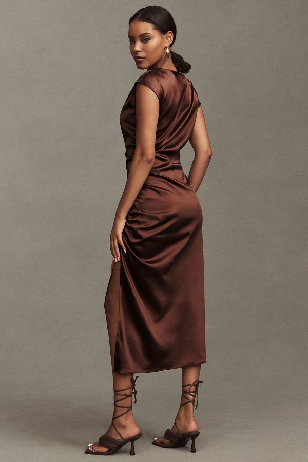 Slide View: 2: BHLDN Francesca High-Neck Stretch Satin Midi Dress