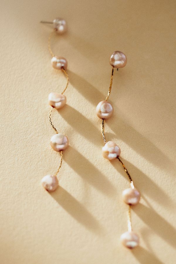 Slide View: 1: Ettika Dripping Pearl Delicate Drop Earrings