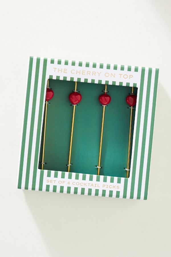 Slide View: 2: Cherry Garnish Cocktail Picks, Set of 4