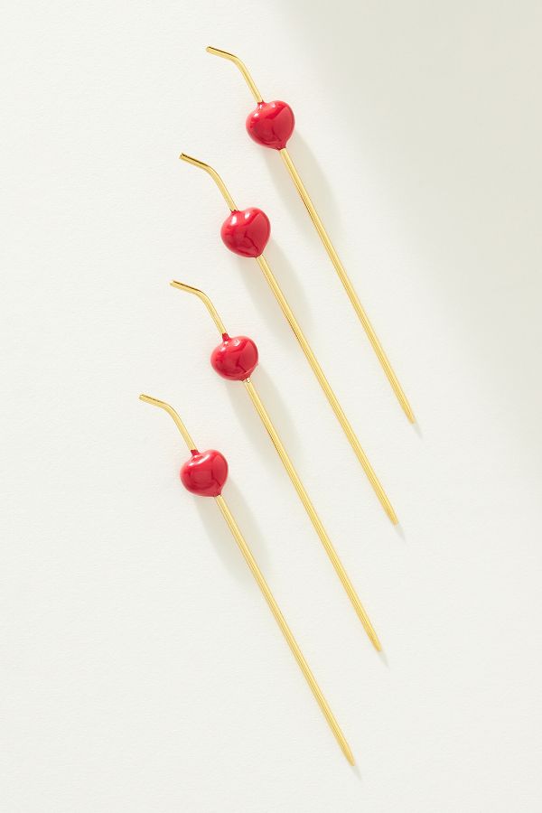 Slide View: 1: Cherry Garnish Cocktail Picks, Set of 4