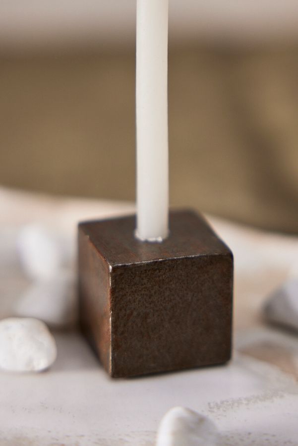 Slide View: 3: Iron Cube Taper Holder Pair + Candles (Set of 20)