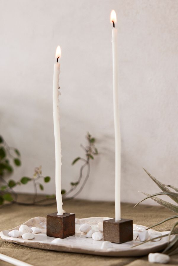 Slide View: 1: Iron Cube Taper Holder Pair + Candles (Set of 20)