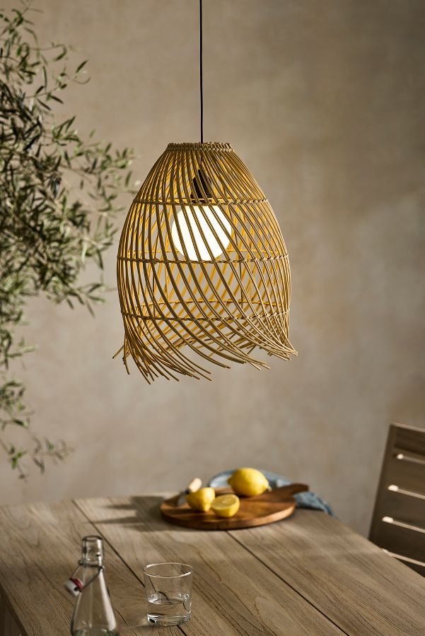 Slide View: 1: Solar Raw Edge Wicker Outdoor Pendant Light