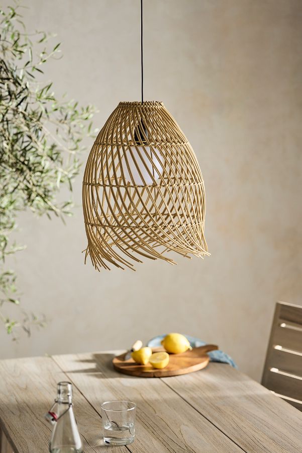 Slide View: 3: Solar Raw Edge Wicker Outdoor Pendant Light