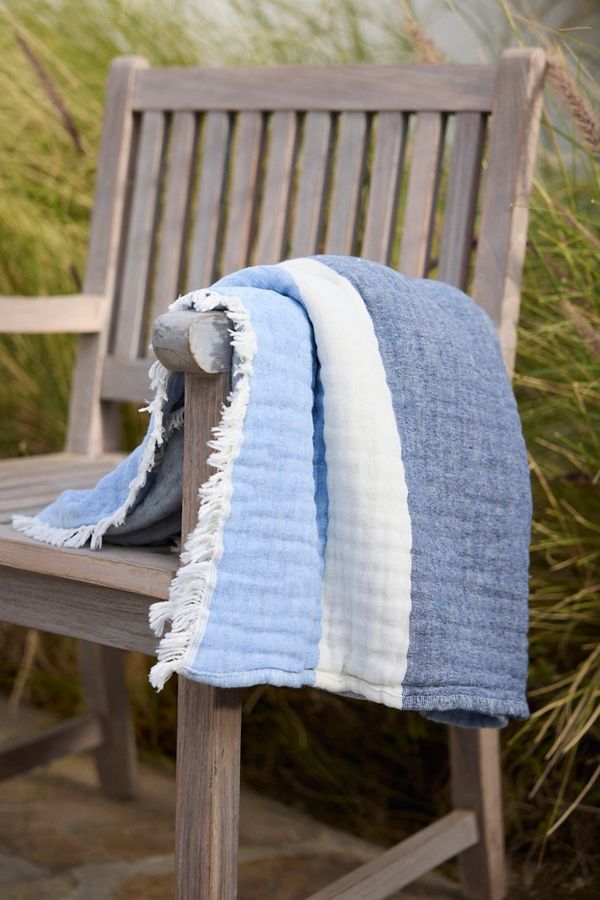 Slide View: 1: Wide Stripe Cotton Blend Throw