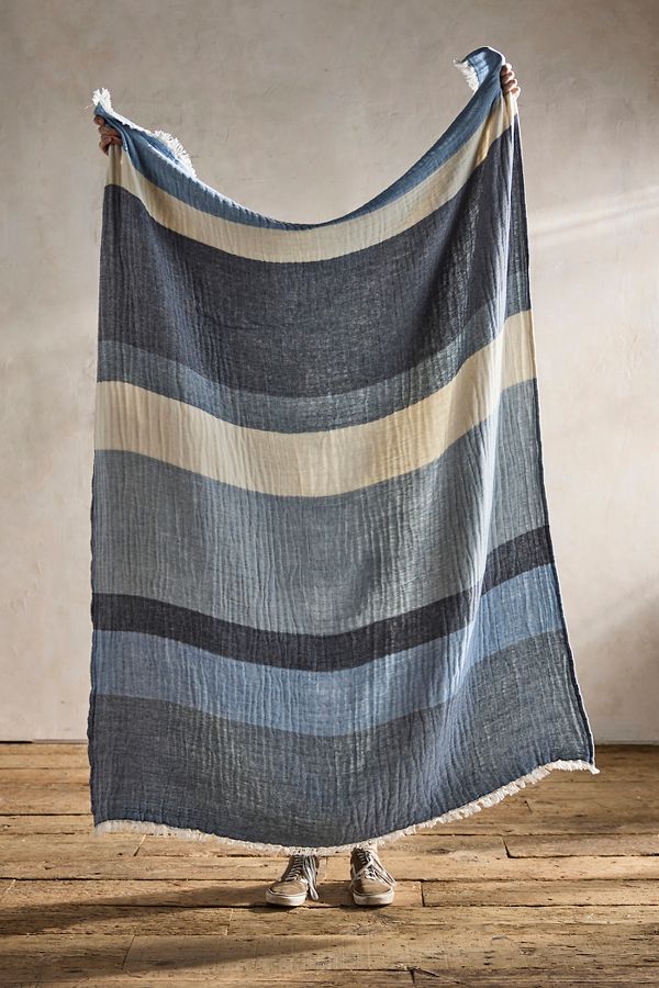 Slide View: 2: Wide Stripe Cotton Blend Throw