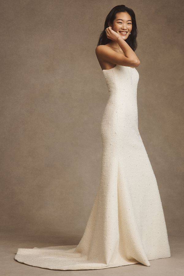 Slide View: 4: Watters Addie Strapless Tweed Wedding Gown