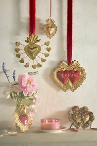 Slide View: 2: Burnished Heart Medallion, Red Love