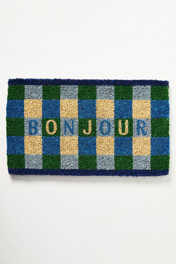 Slide View: 1: Bonjour Gingham Doormat