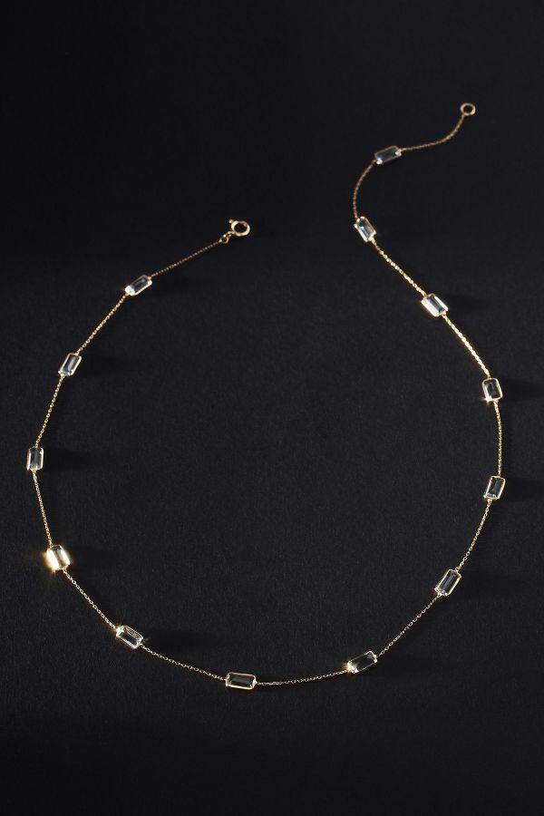 Slide View: 1: Aquamarine Baguette Necklace