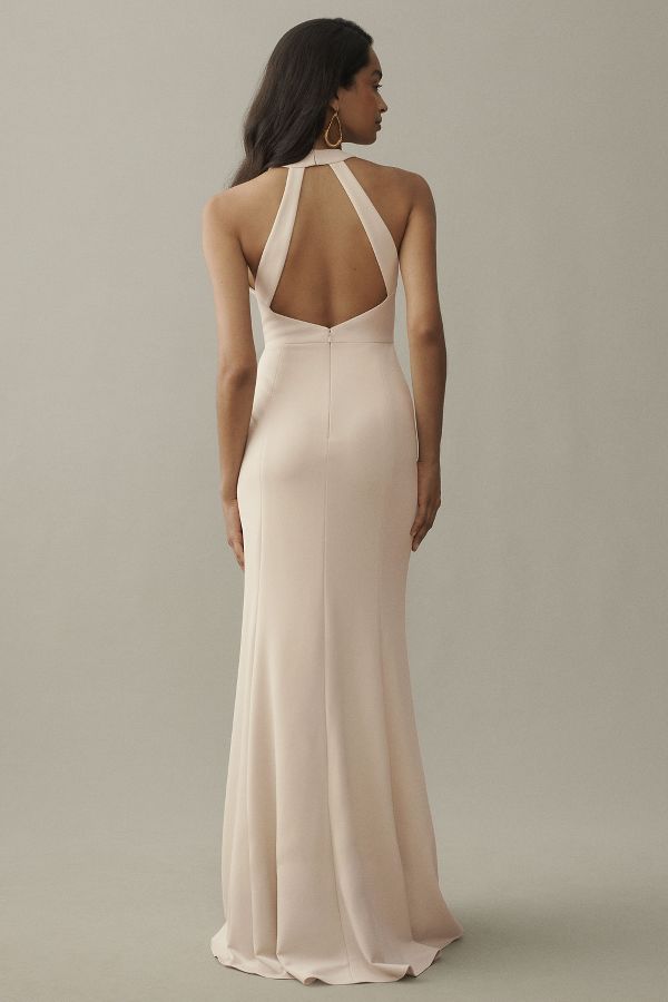 Slide View: 3: BHLDN Juliana High-Neck Side-Slit Stretch Crepe Maxi Dress