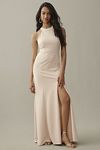 Thumbnail View 1: BHLDN Juliana High-Neck Side-Slit Stretch Crepe Maxi Dress