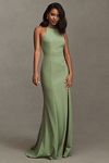 Thumbnail View 1: BHLDN Juliana High-Neck Side-Slit Stretch Crepe Maxi Dress