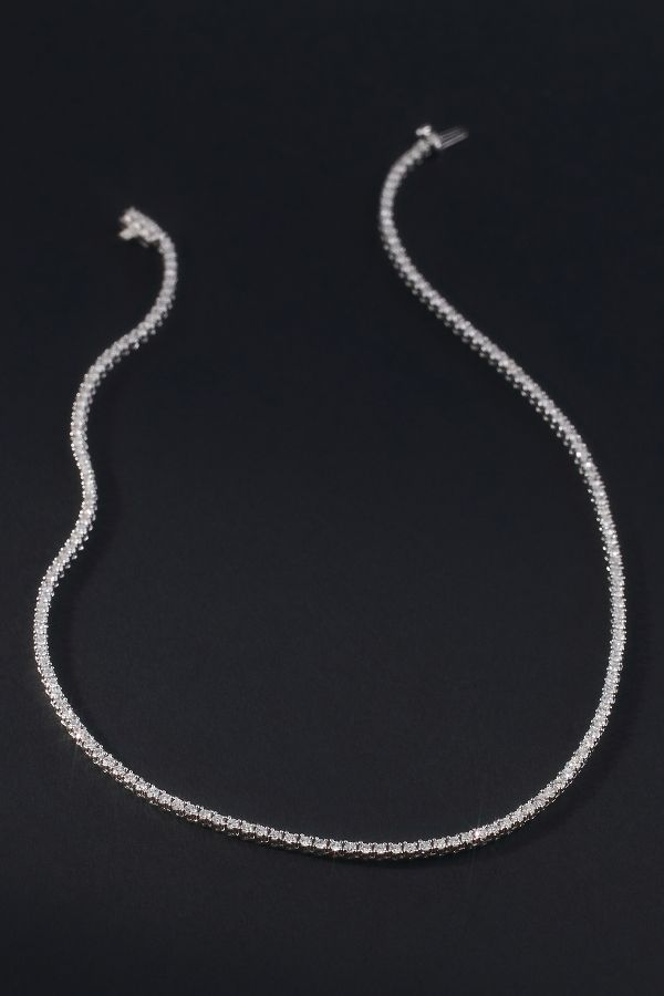 Slide View: 1: Classic 4-Prong Diamond Tennis Necklace