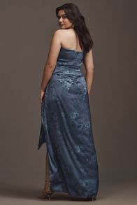 Slide View: 6: V. Chapman June Printed Corset Front-Slit Satin Gown