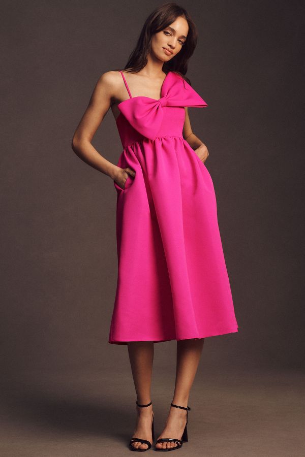 Slide View: 1: Sachin & Babi Sloane Asymmetrical Bow Taffeta A-Line Midi Dress