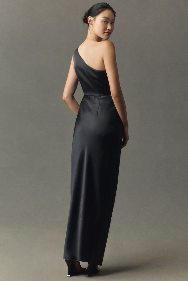 Slide View: 2: BHLDN Dylan Stretch Satin One-Shoulder Side-Slit Maxi Dress