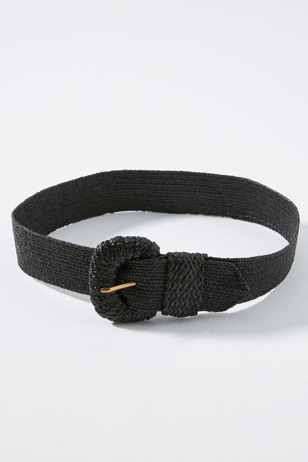 Slide View: 1: Raffia-Wrapped Stretch Waist Belt