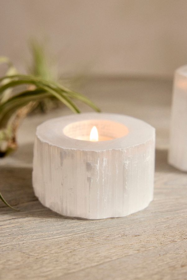 Slide View: 3: Minimalist Stone Candle Holder, Selenite