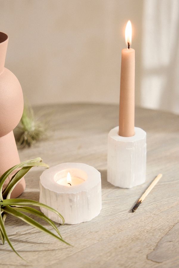 Slide View: 1: Minimalist Stone Candle Holder, Selenite