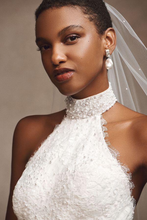 Slide View: 2: Watters Belle Scalloped Halter Wedding Gown