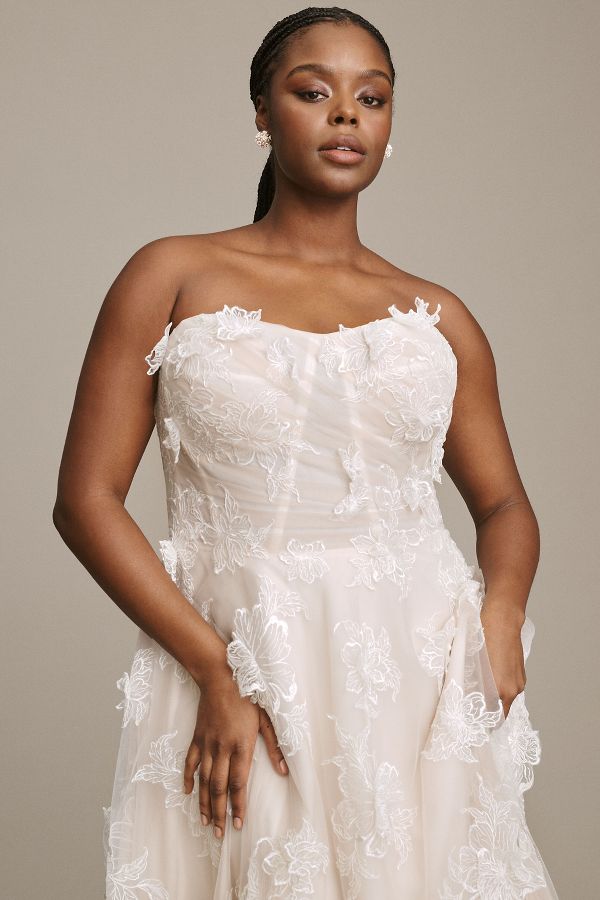 Slide View: 7: Watters Arien Strapless Corset Floral Appliqué A-Line Wedding Gown